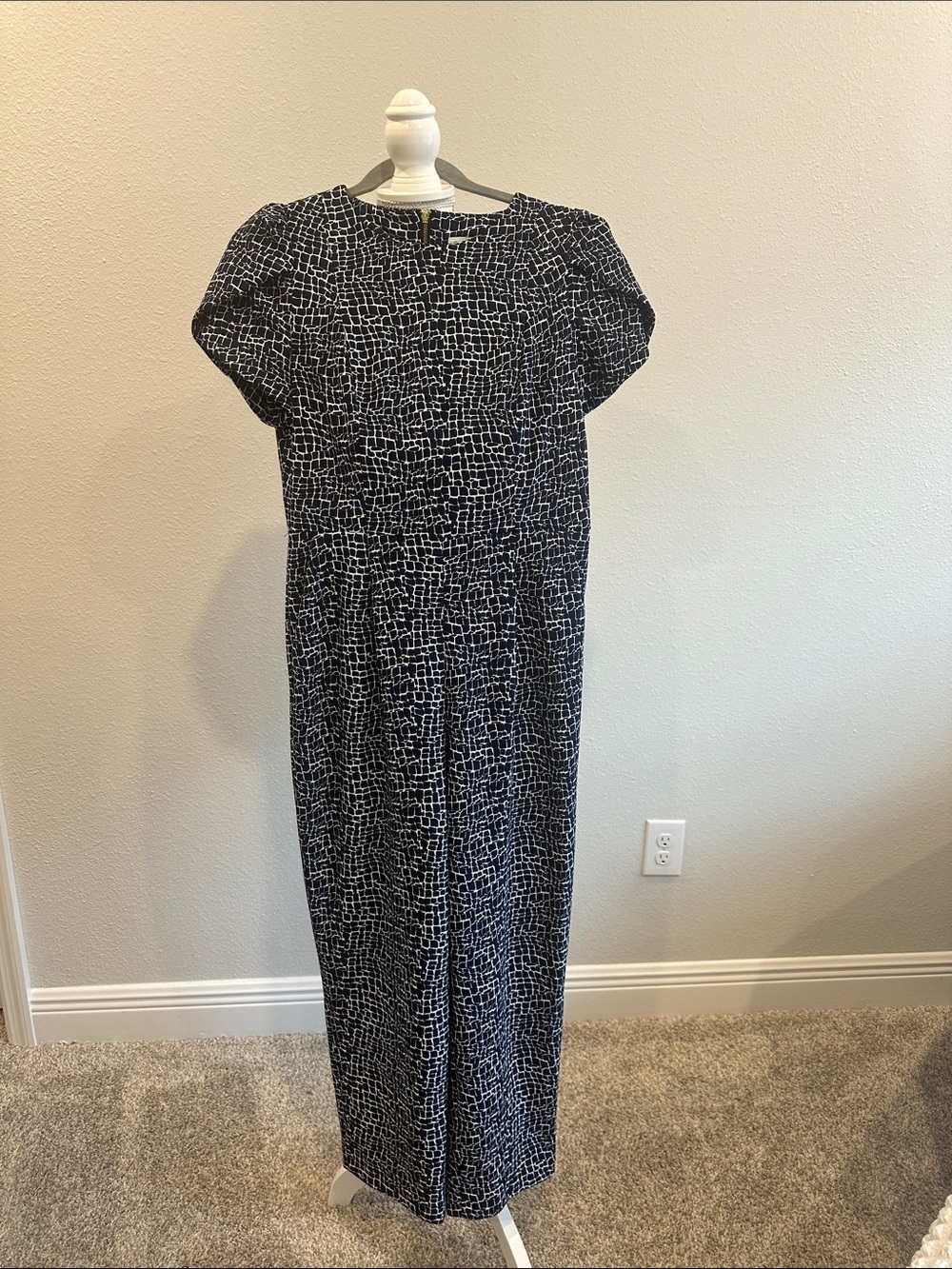 Blue & White Geo-Print Short Sleeve jumpsuit